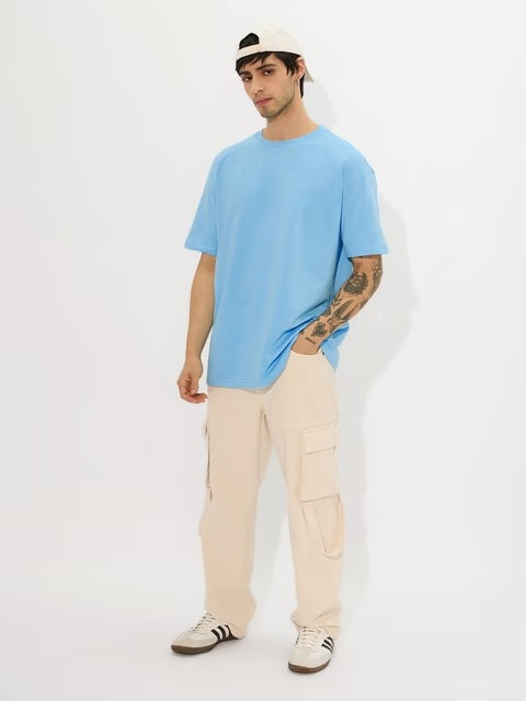 Solids Sea Blue Oversized T-Shirts