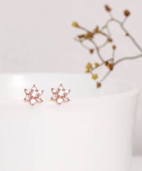 Rose Gold Shining Flower Studs