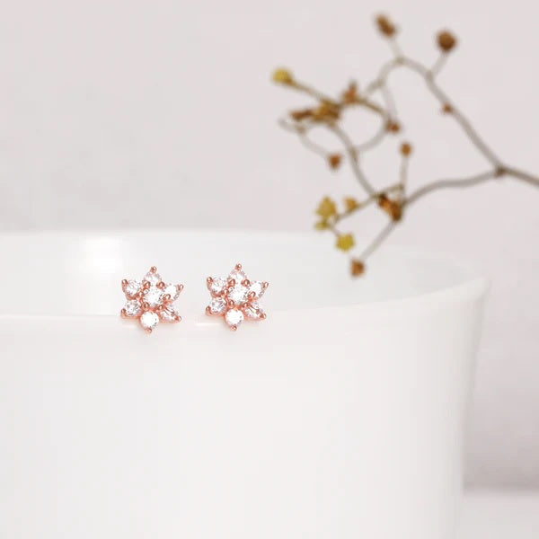 Rose Gold Shining Flower Studs
