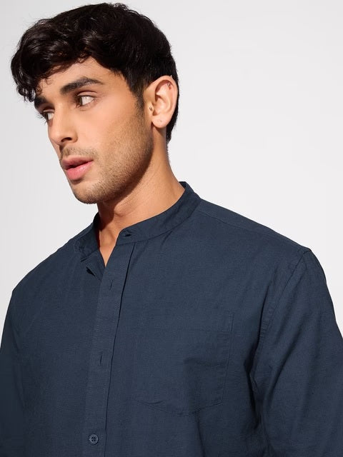 Navy Blue Cotton Linen Shirts