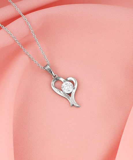 Silver Zircon Curl Heart Necklace with Link Chain