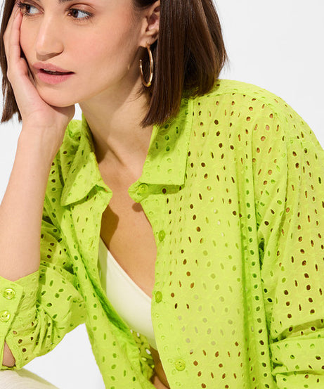Cutwork Lime Women Boyfriend Shirts