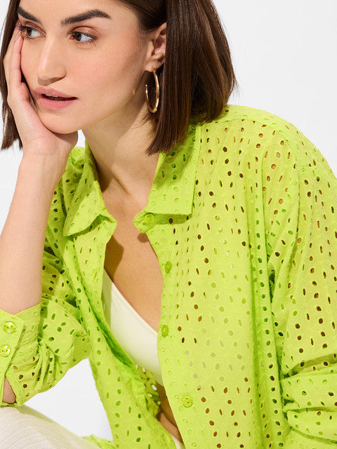 Cutwork Lime Women Boyfriend Shirts