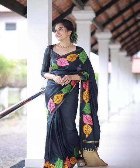 Black Banarasi Soft Silk Saree