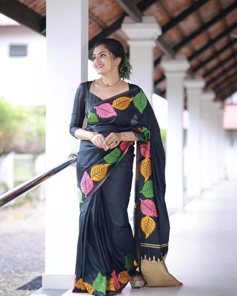 Black Banarasi Soft Silk Saree