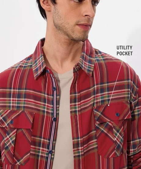 Plaid Tartan Men Utility Shirts