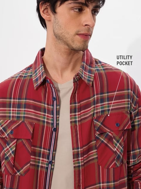 Plaid Tartan Men Utility Shirts