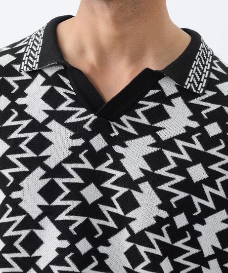 Jacquard Polo Black Oversized Polos T-shirt