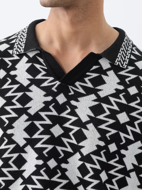 Jacquard Polo Black Oversized Polos T-shirt