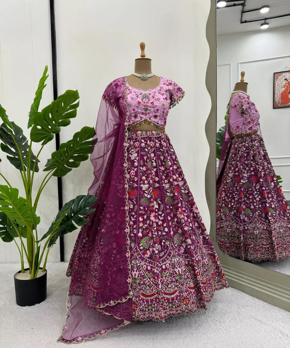 Georgette With Thread Sequence Work Lehenga Blouse & Dupatta