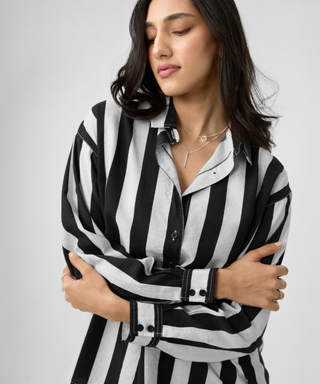 Stripe Shirt  Black, White Women Boyfriend Shirts