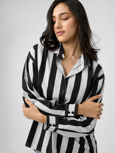Stripe Shirt  Black, White Women Boyfriend Shirts