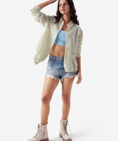 Cotton Linen Off White Women Boyfriend Shirts