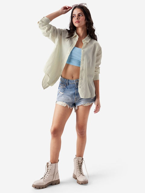 Cotton Linen Off White Women Boyfriend Shirts