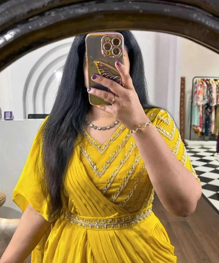 Chinon Silk Lehenga Ruffle Pallu Attached & Blouse