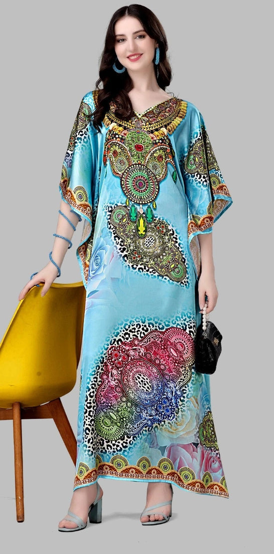Free Size Beach Kaftan Dresses for Women Print V-Neck Long Swimsuit Cover Ups