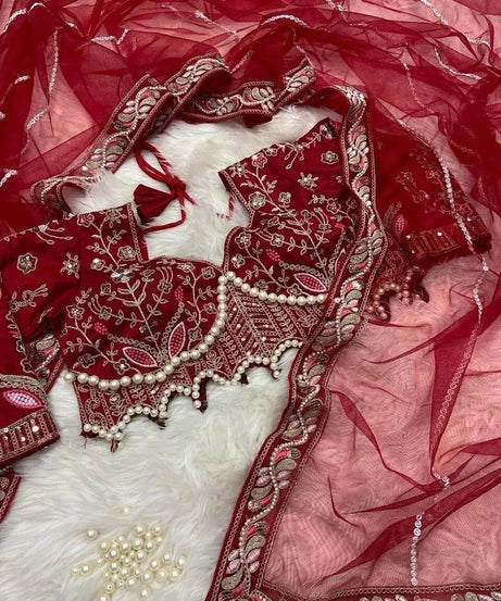 Heavy Soft Net With Embroidery And Sequence Work wedding Party wear Saree And Blouse 11-KK