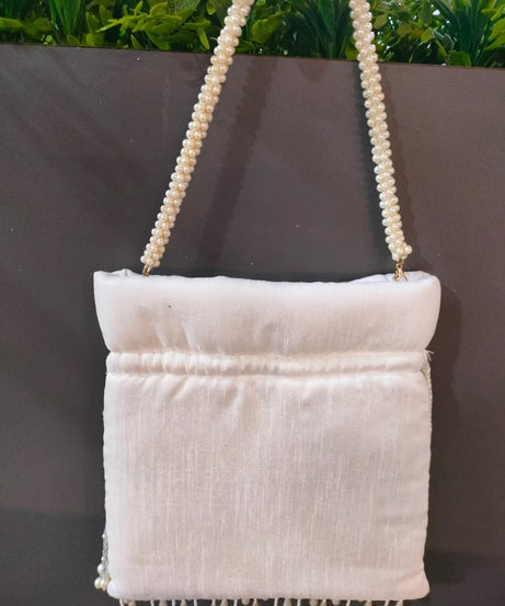 White Pearl Beaded Potli Bag