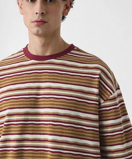 Textured Stripes Urban Sands Oversized T-Shirts