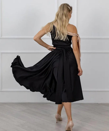Black One-Shoulder Satin Bridesmaid Dress | Formal Floor-Length Gown
