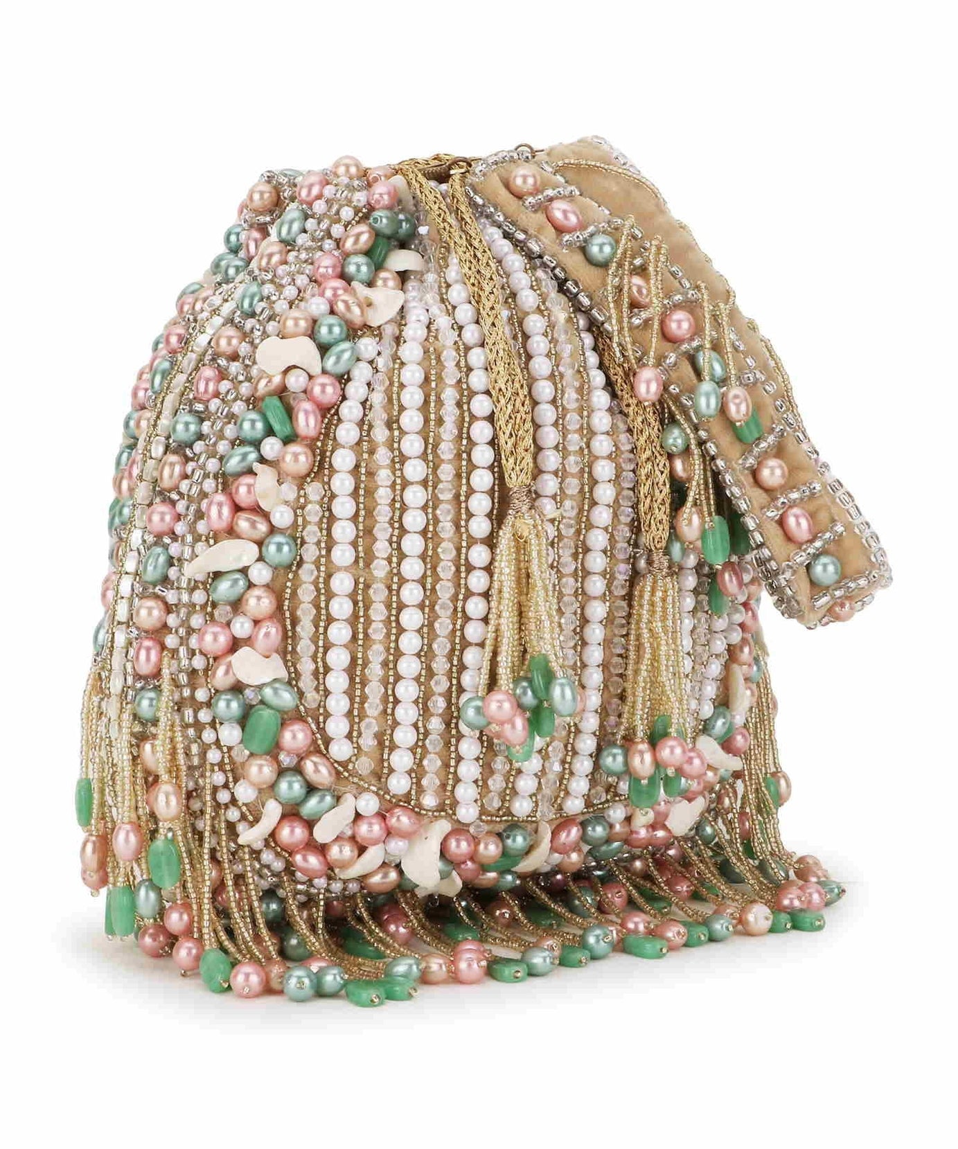 Dangle Striped Embellished Velvet Potli Bag