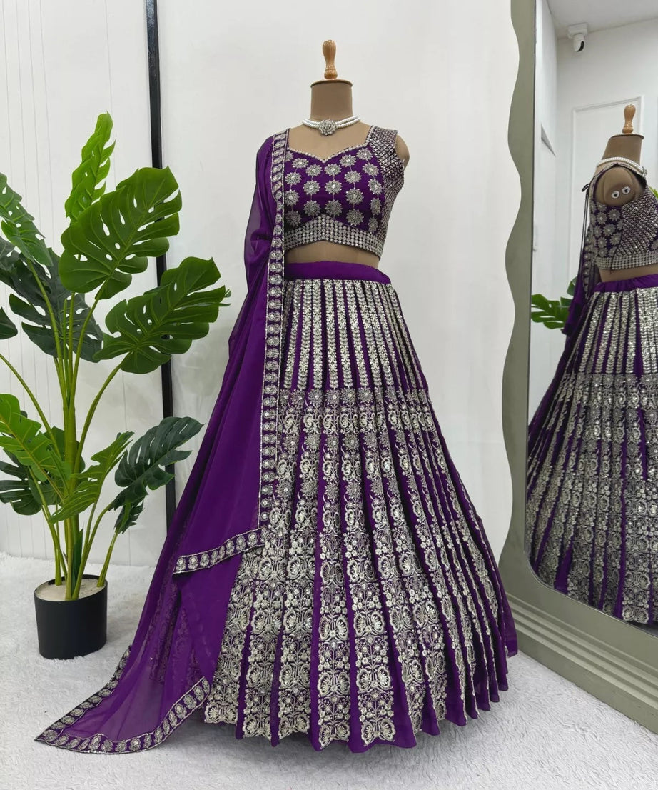 Georgette With Sequence Thread Work Designer Lehenga Blouse & Dupatta