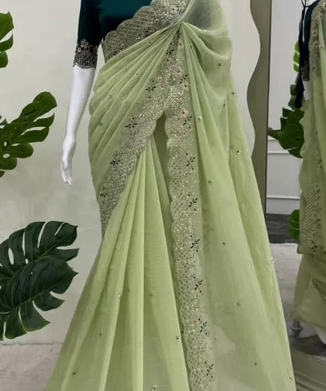 Bollywood Wedding Wear Crunchy Silk Saree, Party Wear Ethnic Sari & Blouse
