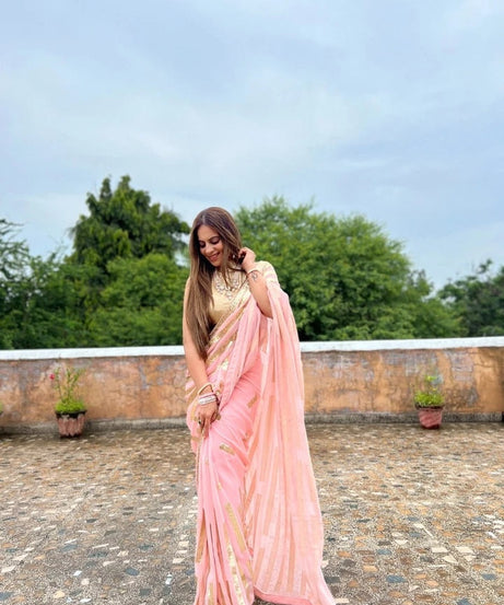 Georgette Beautiful Wedding Party Wear Saree & Blouse 11-JR