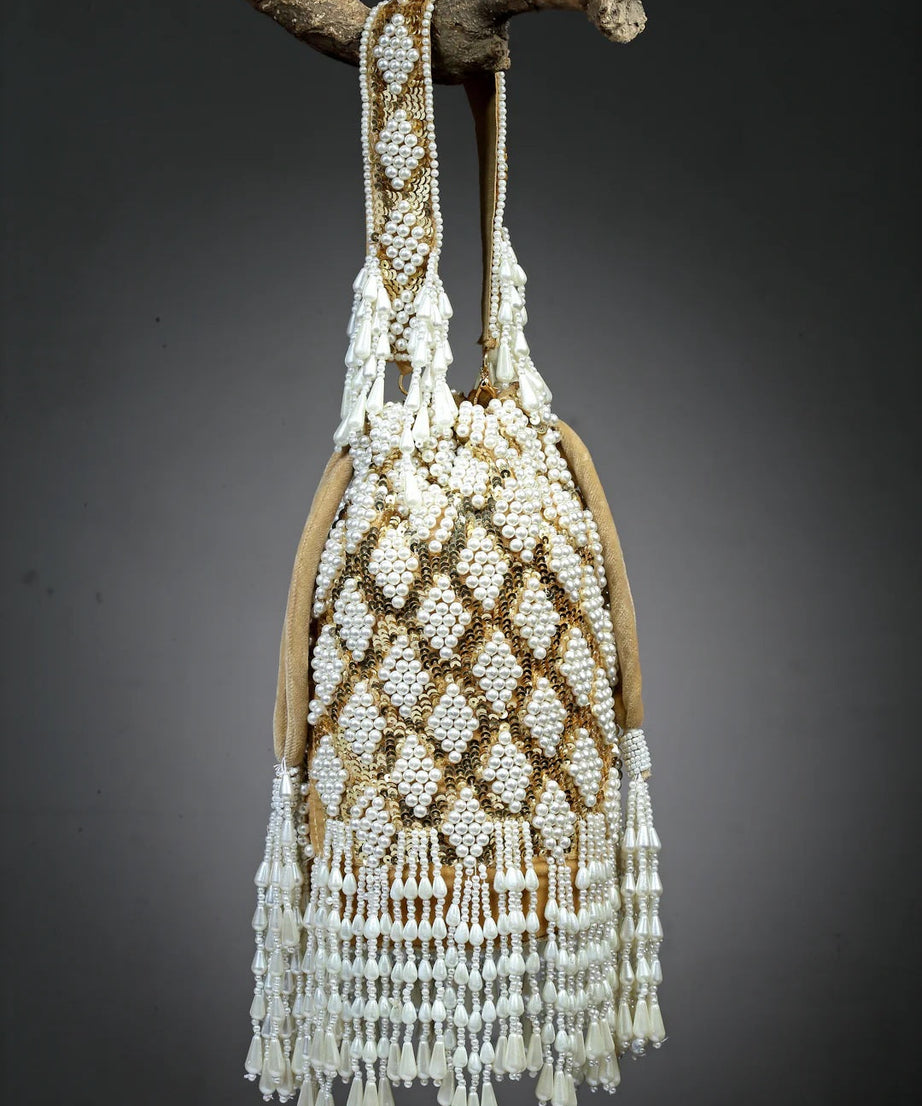 Dangle Diamond Embellished Velvet Potli Bag