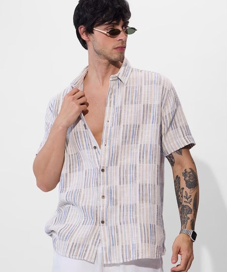 Textured Azure Dunes Men Textured Shirts