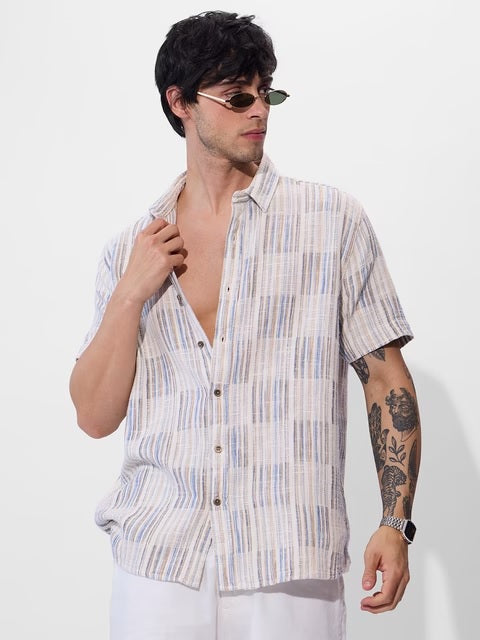 Textured Azure Dunes Men Textured Shirts