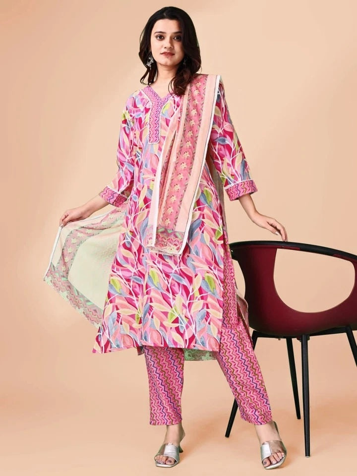 Heavy Cotton Blend Digital Print Kurti-Pant with Dupatta Women's 12-VZ