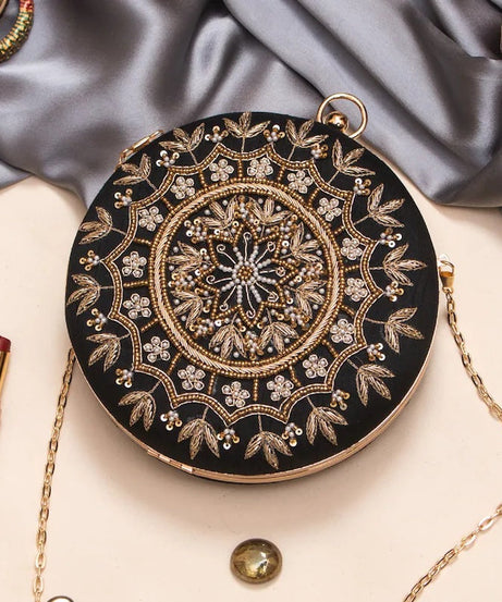Luxury Embroidered Round Clutch