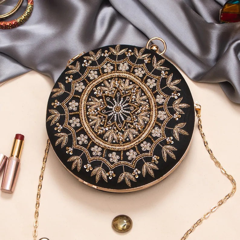 Luxury Embroidered Round Clutch