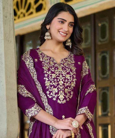 Classic Traditional Designer Roman Silk Salwar Kameez Suit 12-AW