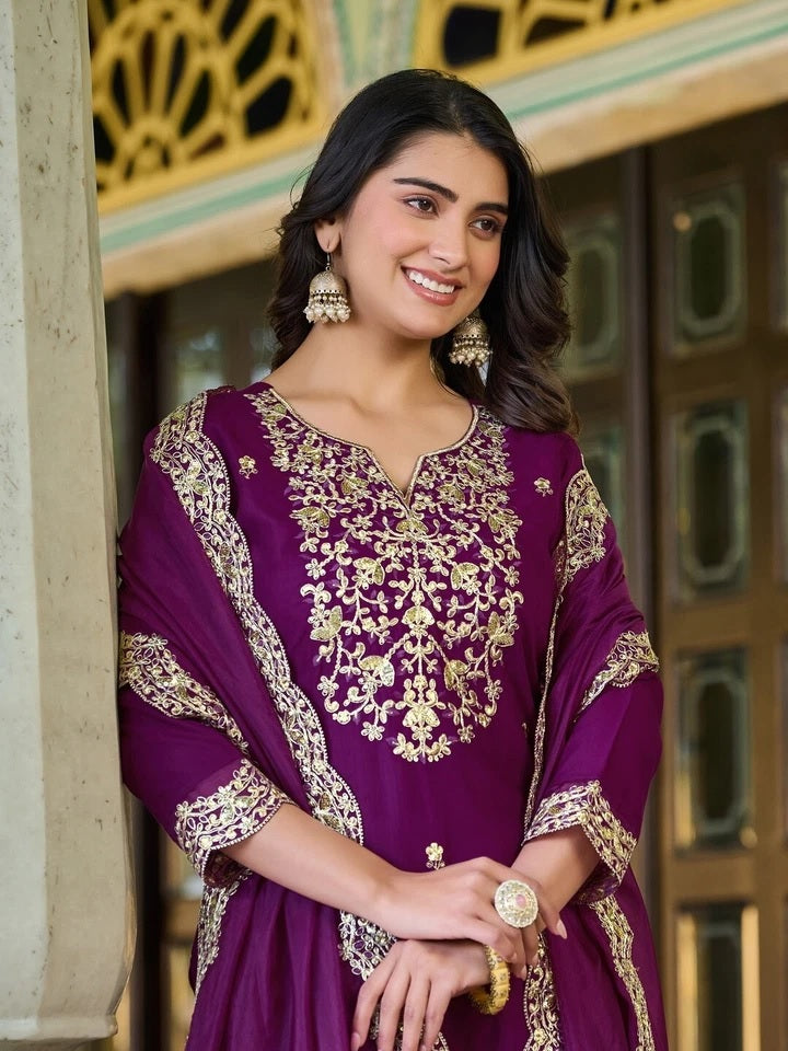 Classic Traditional Designer Roman Silk Salwar Kameez Suit 12-AW