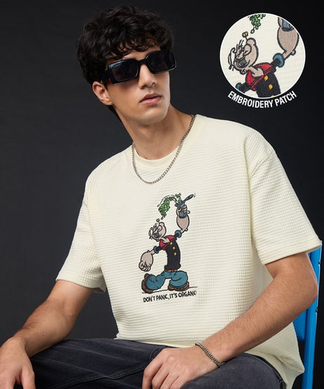 Textured  Popeye Don't Panic Oversized T-Shirts