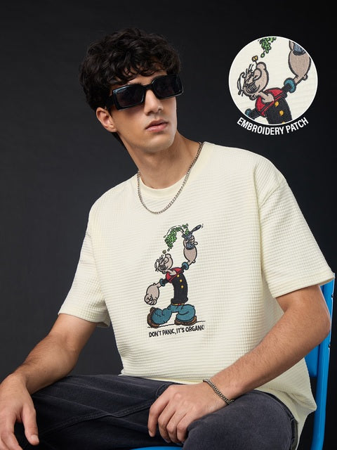 Textured  Popeye Don't Panic Oversized T-Shirts