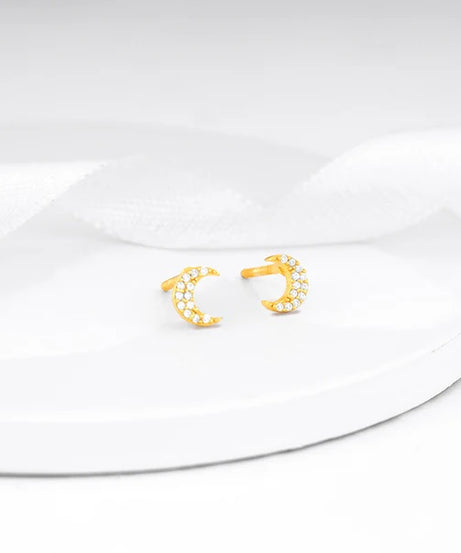 Golden Crescent Zircon Tiny Earrings