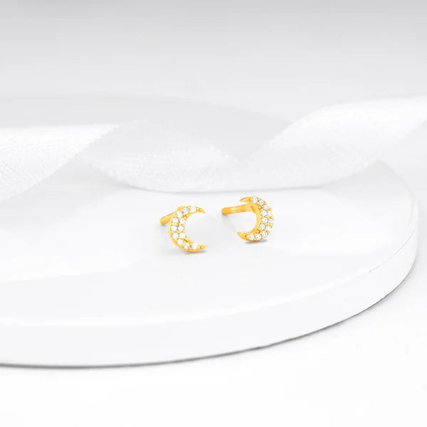 Golden Crescent Zircon Tiny Earrings