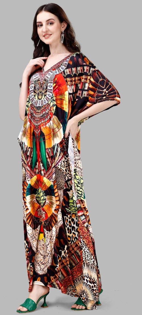 Designer Printed Smooth Stain Casual Wear Kaftan for Women , Maxi Long Dress