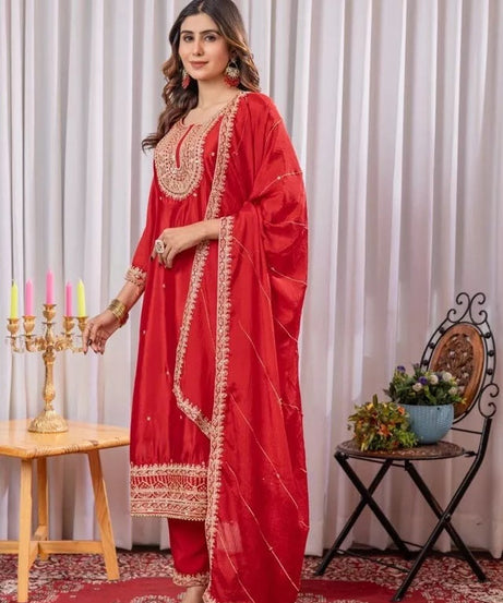 Heavy Pure Chinon Classic Stitched Kurti Bottom & Dupatta