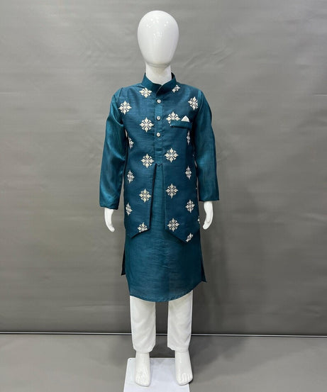 Parbon Silk With Matte Copper Sequence Work Kurta Koti Pajama Set