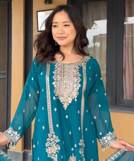 Beautiful Classic Heavy Pure Chinon  Kurti Bottom & Dupatta Set 12-DC