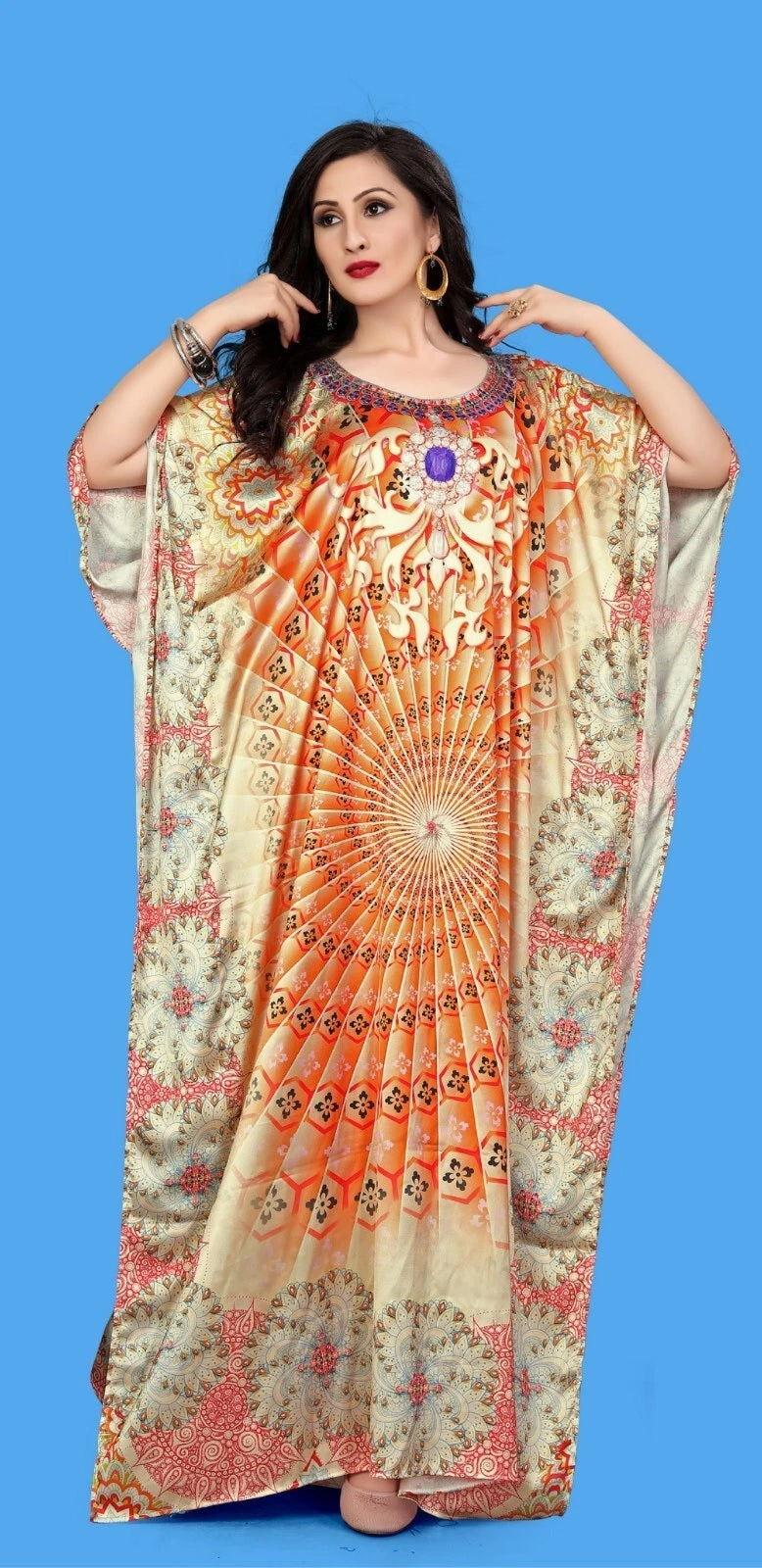 Women's Plus Size Smooth Satin Beach Lounge Kaftan Maxi Dress