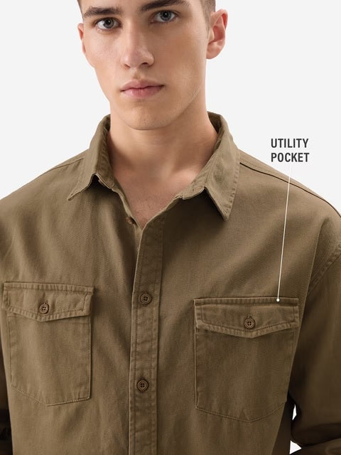 Solids Brown Men Utility Shirts
