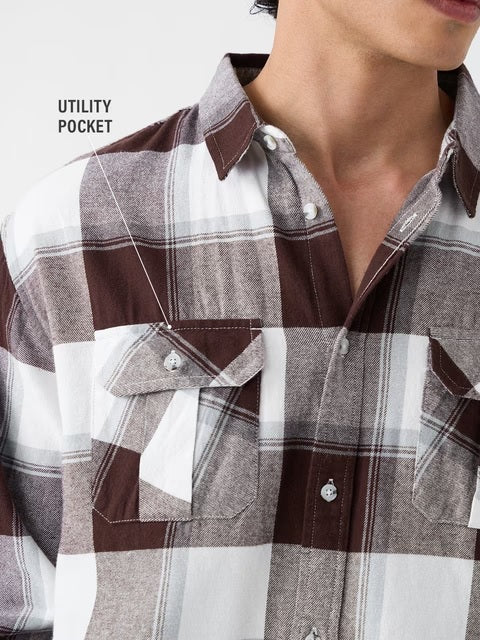 Plaid Rust Men Utility Shirts