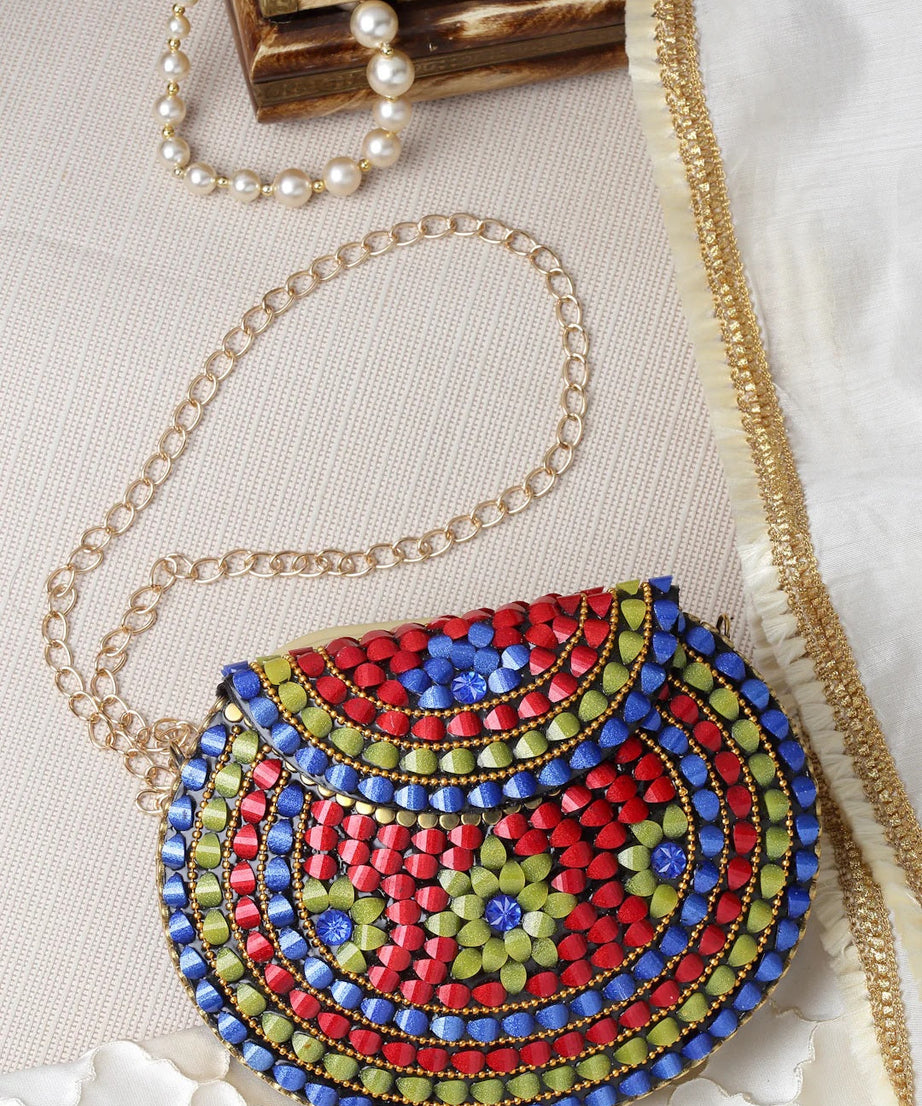 Mosaic Embellished Metal Clutch