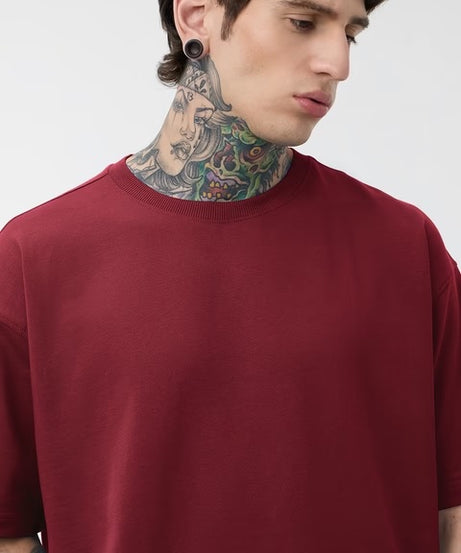 Solids Deep Red Oversized T-Shirts