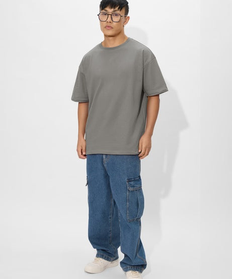 Solids Smoke Grey Oversized T-Shirts